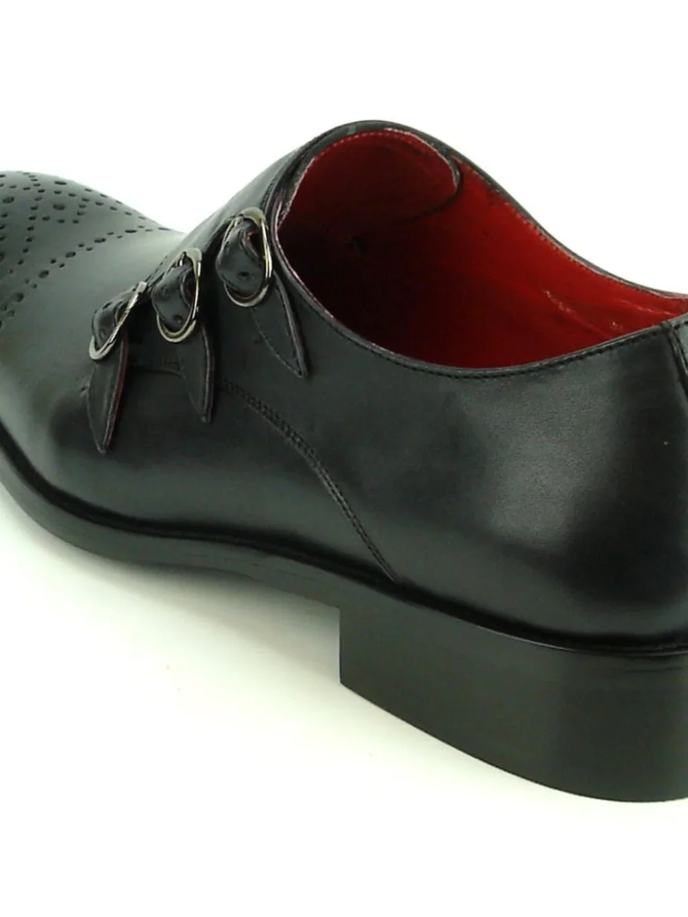 FI-8703 Black Triple Monk Strap Leather Slip on Loafer Encore by Fiesso